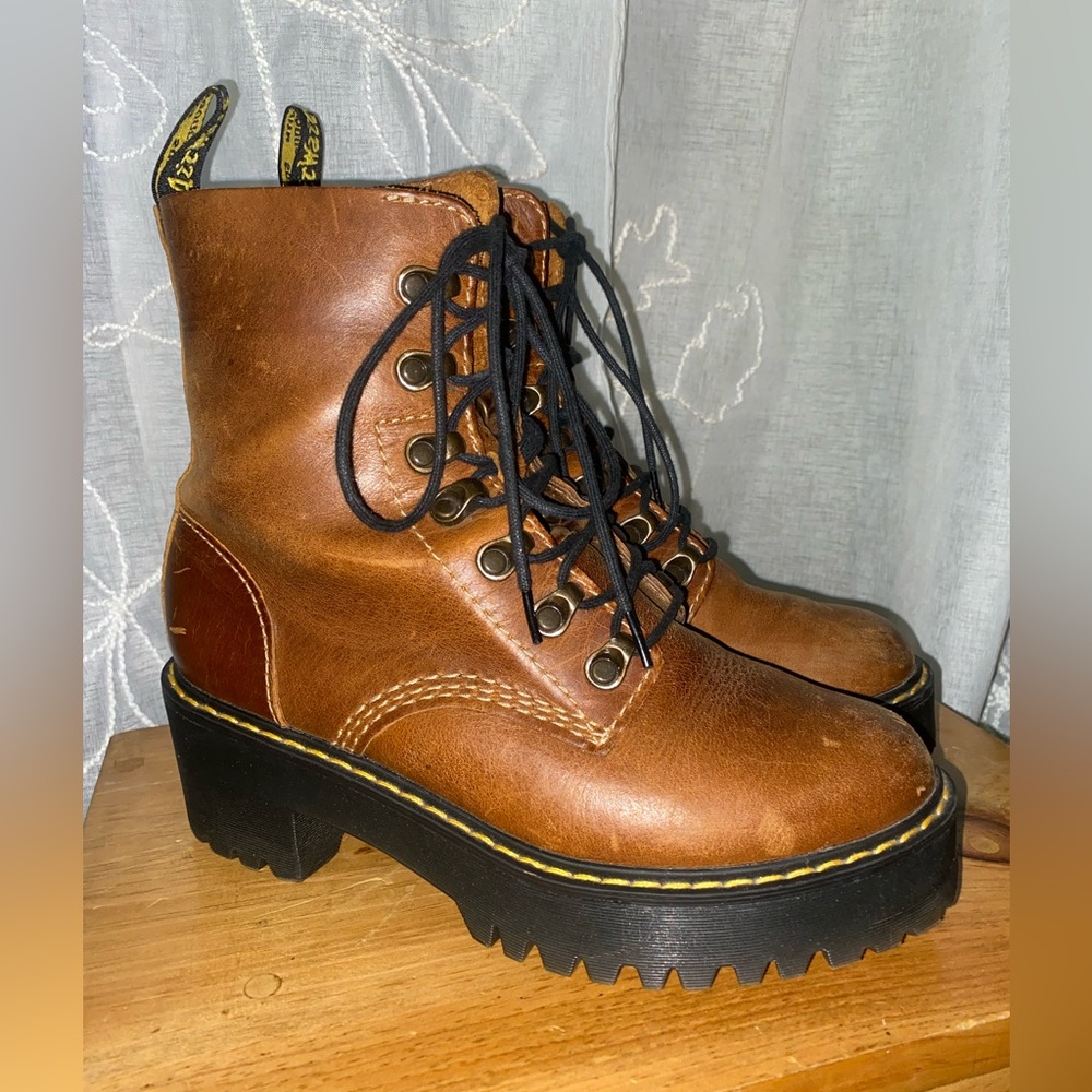 Dr. Martens Leona Orleans Butterscotch Heeled Lace Up Boots